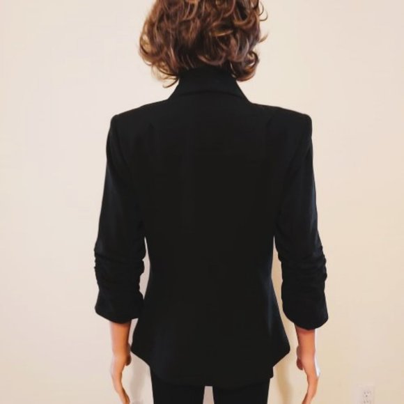 NEW DIRECTIONS BLACK SINGLE ONE BUTTON BREASTED RUCHED SLEEVES SIZE S NWOT - Picture 3 of 6